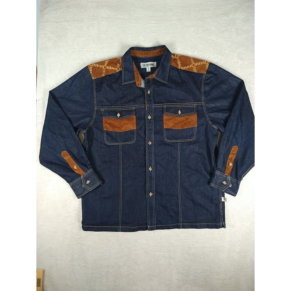Stacy Adams Shirt Men's Medium Blue Denim Button Up Long Sleeve Western Country